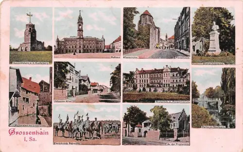 Grossenhain i. Sa. Rathaus Klosterruine Kupferberg Husaren Postkarte AK