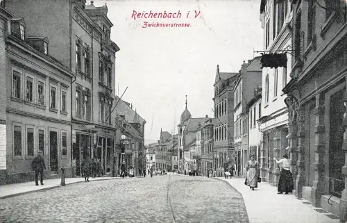 Straßenansicht Zwickauerstrasse in Reichenbach Vogtland Sachsen Postkarte AK