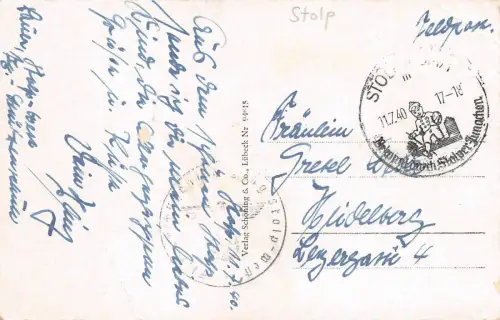 Stolp Słupsk Pommern Strasse, Fahrradfahrer Feldpostkarte 1940