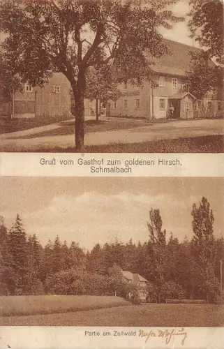 Gruß vom Gasthof zum goldenen Hirsch Schmalbach (Striegistal) Sachsen AK
