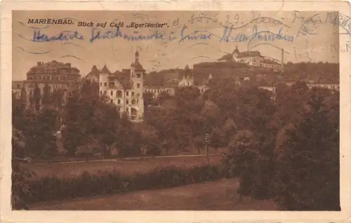 Marienbad Blick auf Café "Egerländer" AK 1929