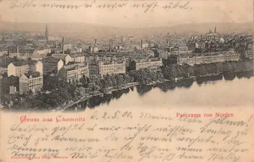 Gruß aus Chemnitz Stadtansicht Panorama von Norden Sachsen Postkarte AK 1900