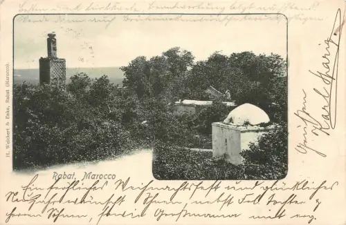 Deutsche Post in Marokko auf AK Rabat gelaufen 1908