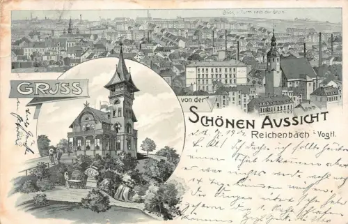 Gruss von der Schönen Aussicht Reichenbach i. Vogtl. Postkarte AK 1901