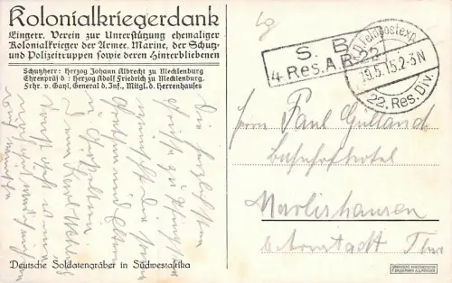 Kolonialkriegerdank Deutsche Soldatengräber in Südwestafrika Patriotika AK 1915