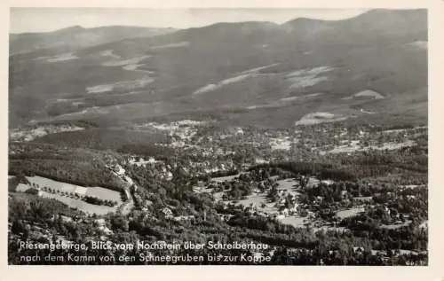 Riesengebirge Blick vom Hochstein über Schreiberhau Koppe Postkarte AK
