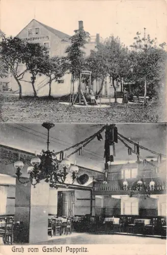 AK Pappritz (Dresden) Gruss vom Gasthof gelaufen 1909
