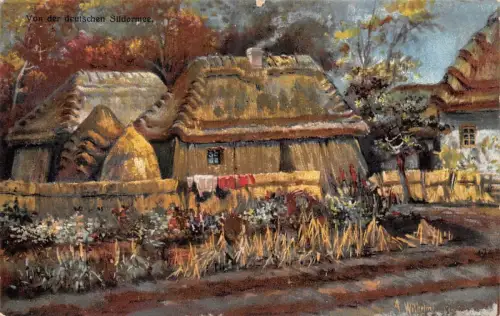 Von der deutschen Südarmee Gahizisches Bauernhaus Patriotika Postkarte AK
