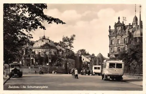Zwickau i. Sa. Schumannplatz Busse Feldpost AK 1940
