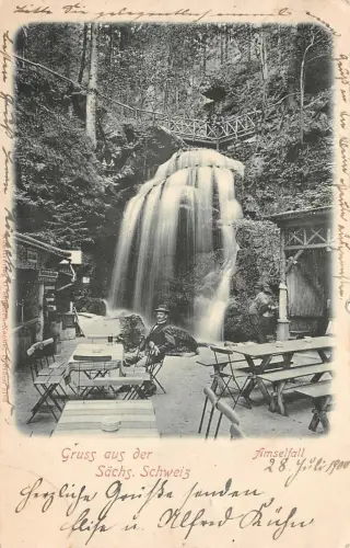 Gruss aus der Sächs. Schweiz Amselfall Postkarte AK 1900