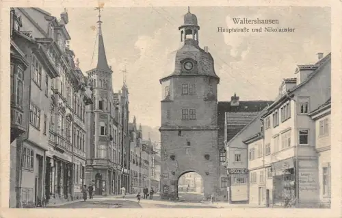 Waltershausen bei Gotha Hauptstraße und Nikolaustor Drogerie AK 1932
