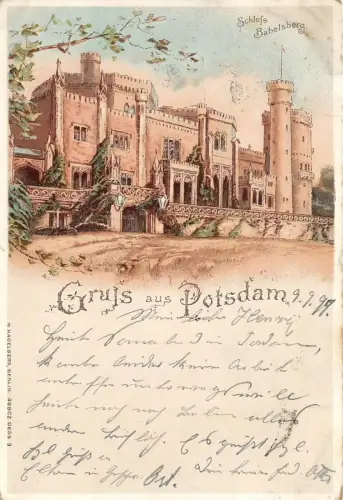 Gruss aus Potsdam Schloss Babelsberg Litho 1899
