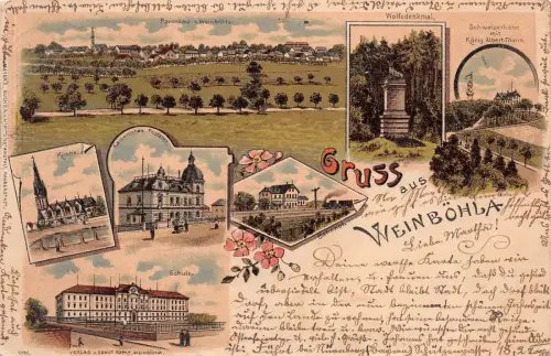 Gruss aus Weinböhla Sachsen Litho Postkarte 1899