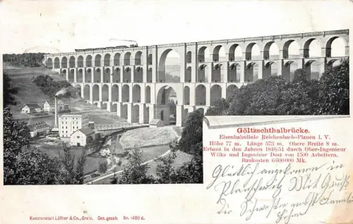 Göltzschthalbrücke Eisenbahnlinie Reichenbach-Plauen i. V. Postkarte AK 1903