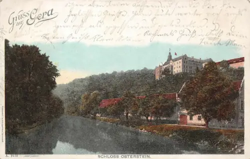 Gruss aus Gera mit Schloss Osterstein Thüringen Postkarte AK 1900