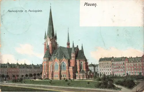 Plauen Pauluskirche m. Paulusplatz Postkarte AK 1907