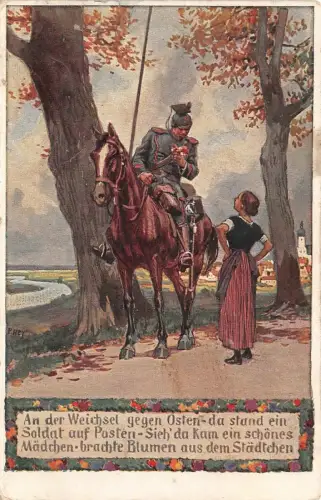 Paul Hey Soldatenliederpostkarte Nr. 4 Unsere Feldgrauen Weichsel Osten AK 1915