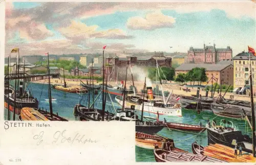Blick auf den Hafen in Stettin Pommern Postkarte AK 1907