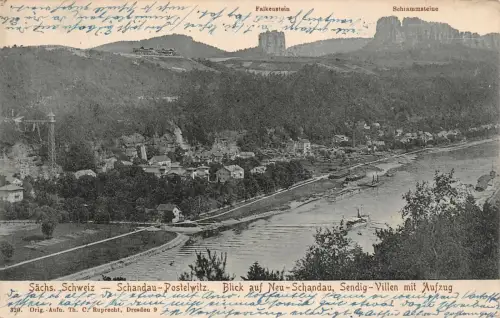Sächs. Schweiz Schandau-Postelwitz Neu-Schandau Sendig-Villen Postkarte AK 1917