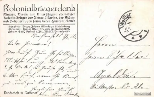 Kolonialkriegerdank Landschaft in Kamerun Patriotika Postkarte AK