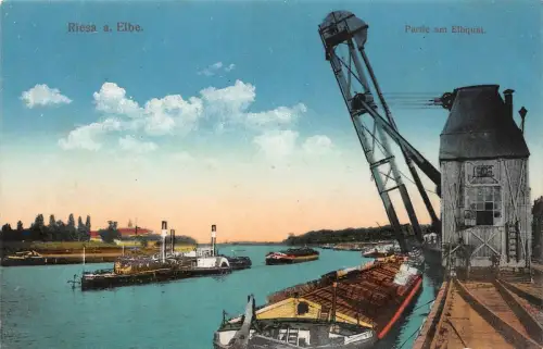 Riesa a. Elbe Partie am Elbquai Postkarte