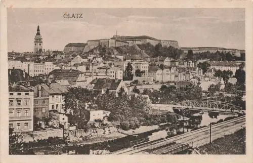 Gesamtansicht mit Viadukt und Festung Glatz Schlesien Postkarte AK