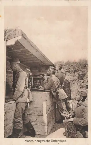 Soldaten am Maschinengewehr-Unterstand Postkarte AK 1916