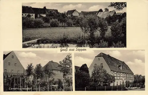 AK Soppen Gasthof und Landrichtergut 1961 Sachsen gelaufen