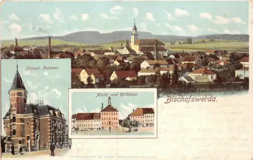 Postamt, Markt und Rathaus in Bischofswerda Sachsen Postkarte AK 1903