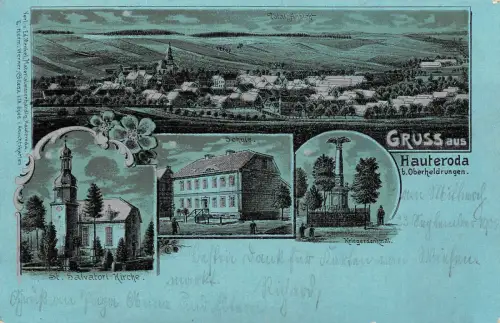 Routenplaner Oberheldrungen Schule, Kirche, Kriegerdenkmal bei Nacht Postkarte