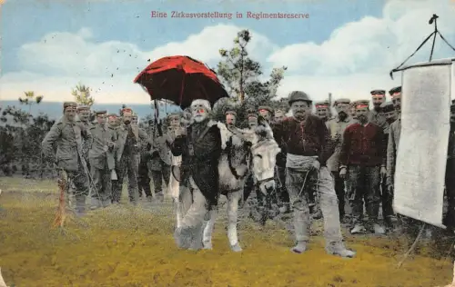 Eine Zirkusvorstellung in Regimentsreserve Patriotika Postkarte AK 1915