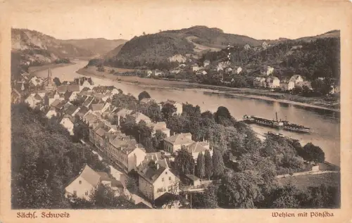 Sächs. Schweiz Wehlen mit Pötzscha Dampfer Postkarte AK