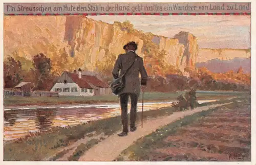 Volksliederkarte Nr. 52 Ein Sträußchen am Hute Paul Hey Künstler Postkarte