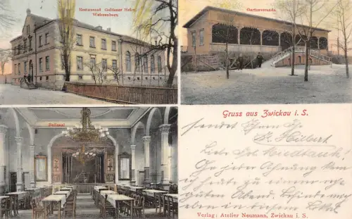 Gruß aus Zwickau Sachsen Restaurant Goldener Helm Postkarte 1911