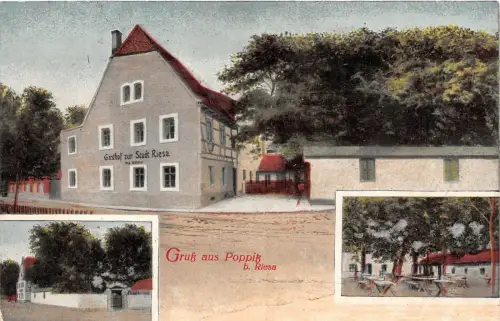 Gruss aus Poppitz bei Riesa Gasthaus Restaurant gelaufen 1915