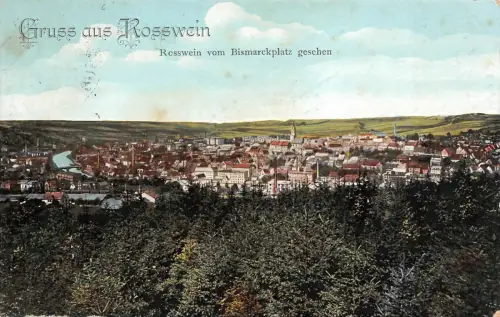 Gruss aus Rosswein vom Bismarckplatz gesehen AK 1911