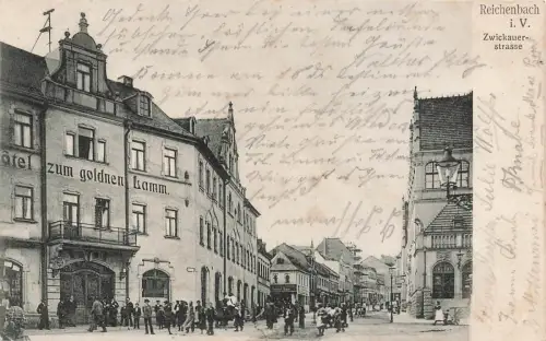 Hotel zum goldenen Lamm, Zwickauer Strasse Reichenbach Vogtland Sachsen AK 1905