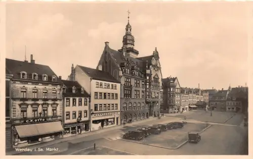 Marktplatz mit Rathaus in Werdau Sachsen Postkarte AK