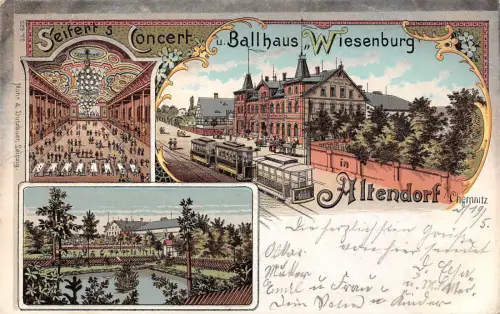 Altendorf Chemnitz Strassenbahn am Ballhaus Wiesenburg Postkarte 1902