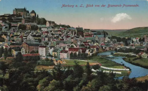 Blick von der Bismarck-Promenade in Marburg an der lahn Hessen Postkarte AK