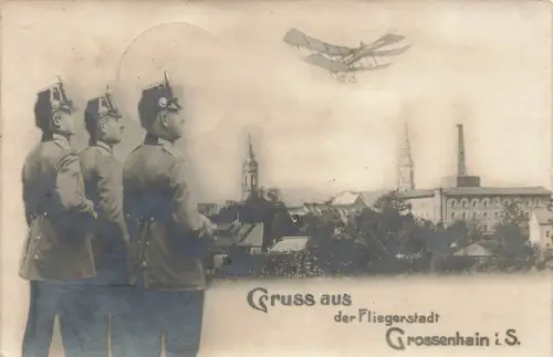 AK Gruss aus der Fliegerstadt Grossenhain 1915 Fotomontage Polizei