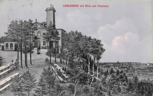 Adelsberg mit Blick auf Chemnitz Sachsen Postkarte AK 1915