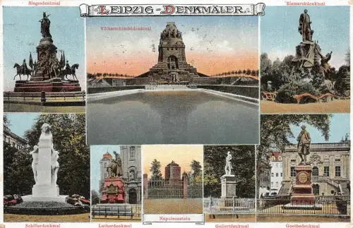 Denkmäler in Leipzig Sachsen Postkarte AK 1918