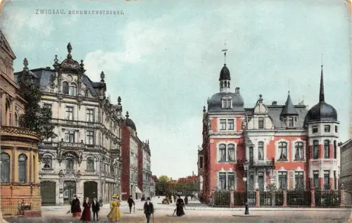 Straßenansicht Schuhmannstraße Zwickau Sachsen Postkarte AK 1915