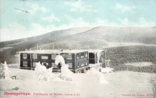 Riesengebirge Peterbaude im Winter Postkarte AK 1909