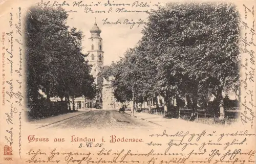 Gruss aus Lindau im Bodensee mit Straßenansicht Bayern Postkarte AK 1905