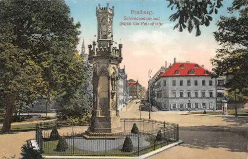Freiberg Schwedendenkmal gegen die Peterstraße Postkarte AK 1929