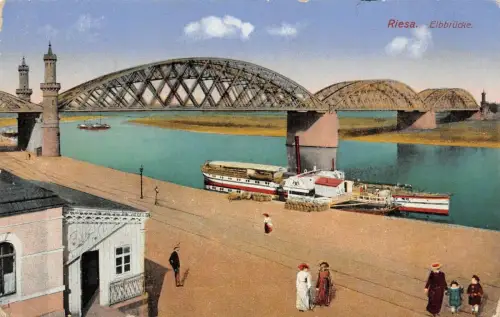 Riesa Elbbrücke Dampfer Postkarte