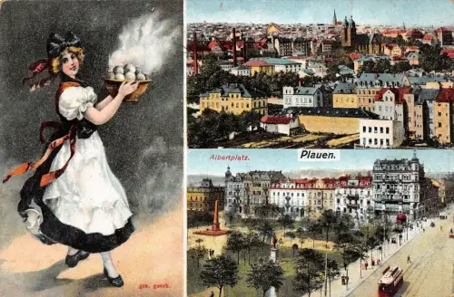 Plauen Albertplatz Ansicht Straßenbahn Feldpost AK 1916