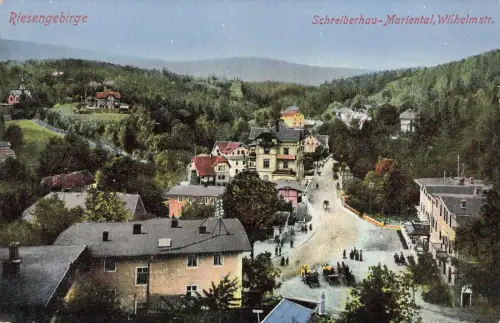 Wilhelmstraße in Schreiberhau-Mariental Riesengebirge Schlesien Postkarte AK